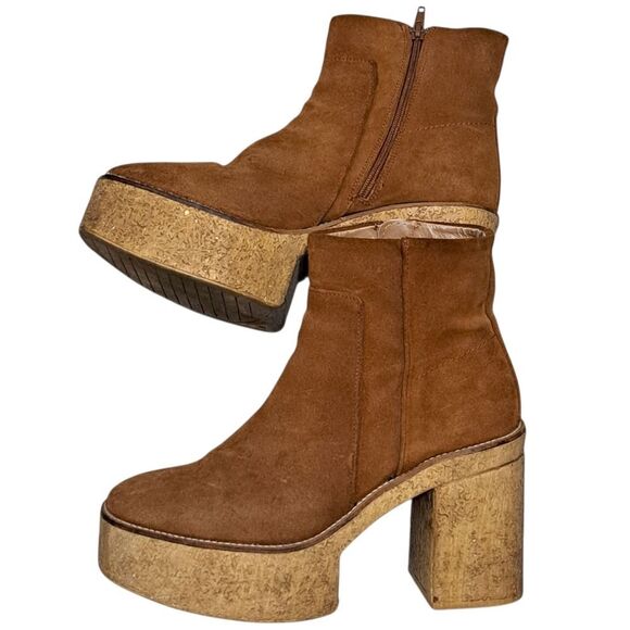 Vintage Zara Y2K Boho Chunky Platform Suede Block Heel Ankle Boots Size 39 Brown - Picture 11 of 16